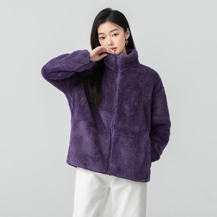 雪中飞 女式多色立领摇粒绒外套短款微弹简约保暖高品质上衣女蓬松厚实