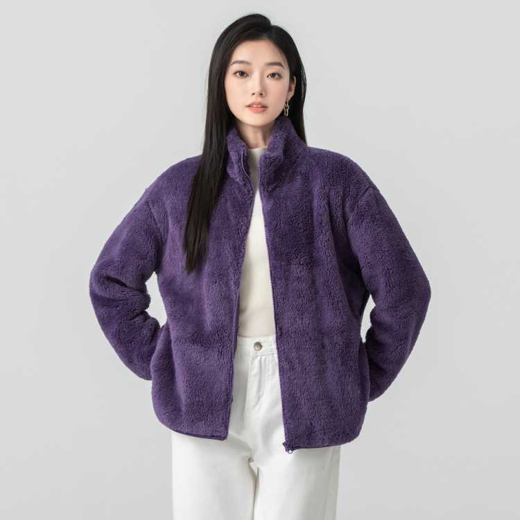 雪中飞 女式多色立领摇粒绒外套短款微弹简约保暖高品质上衣女蓬松厚实