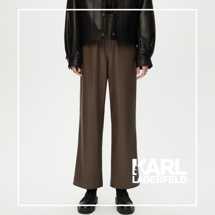 Karl Lagerfeld 【老佛爷新品首发】松紧腰pu皮裤直筒裤2023秋冬新品 In Brown