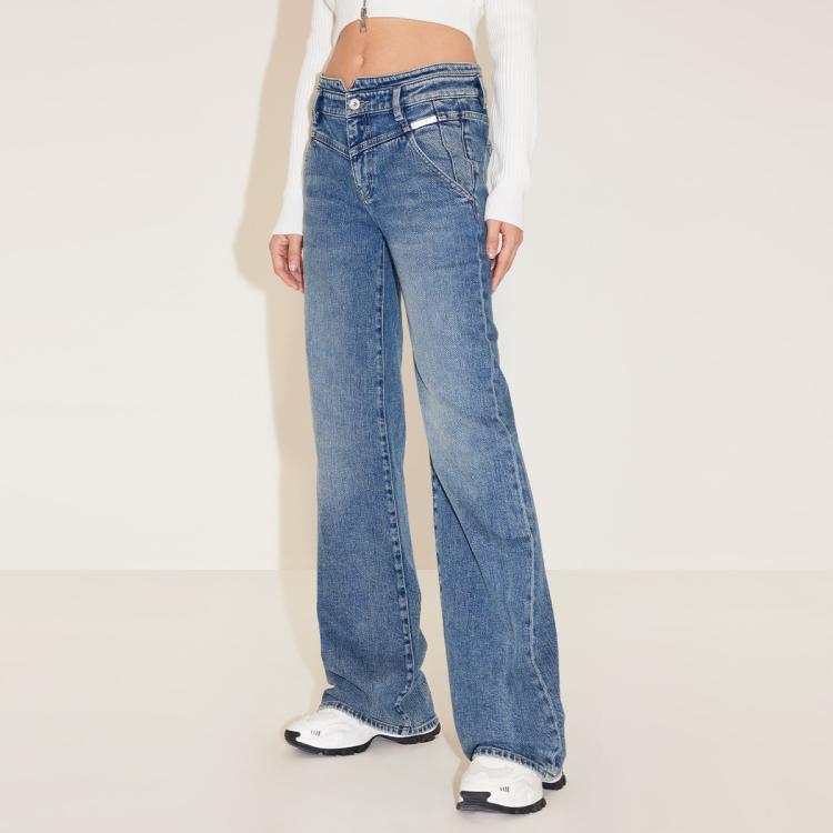 MISS SIXTY Miss Sixty 含桑蚕丝 2024春款牛仔裤女小v腰显瘦微喇裤复古长裤