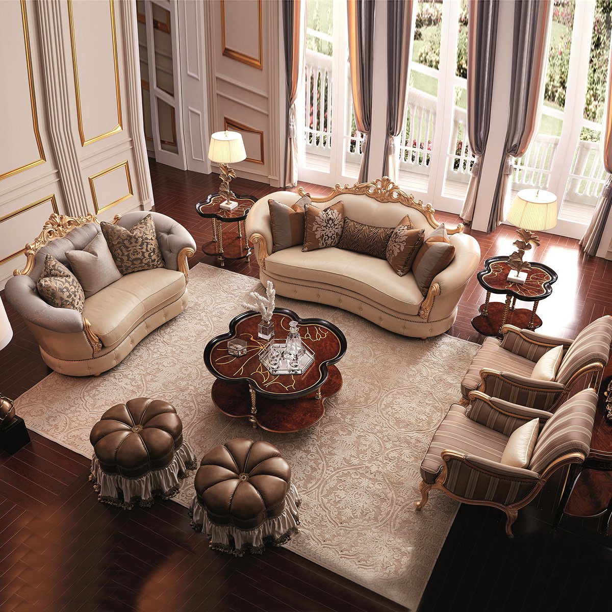 欧式全实木做旧头层牛皮沙发客厅整套大户型英式宫廷别墅实木皮艺沙发