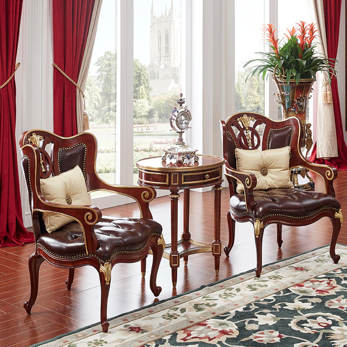 欧式实木沙发组合头层真皮英式皇家别墅家具客厅整套大户型实木沙发