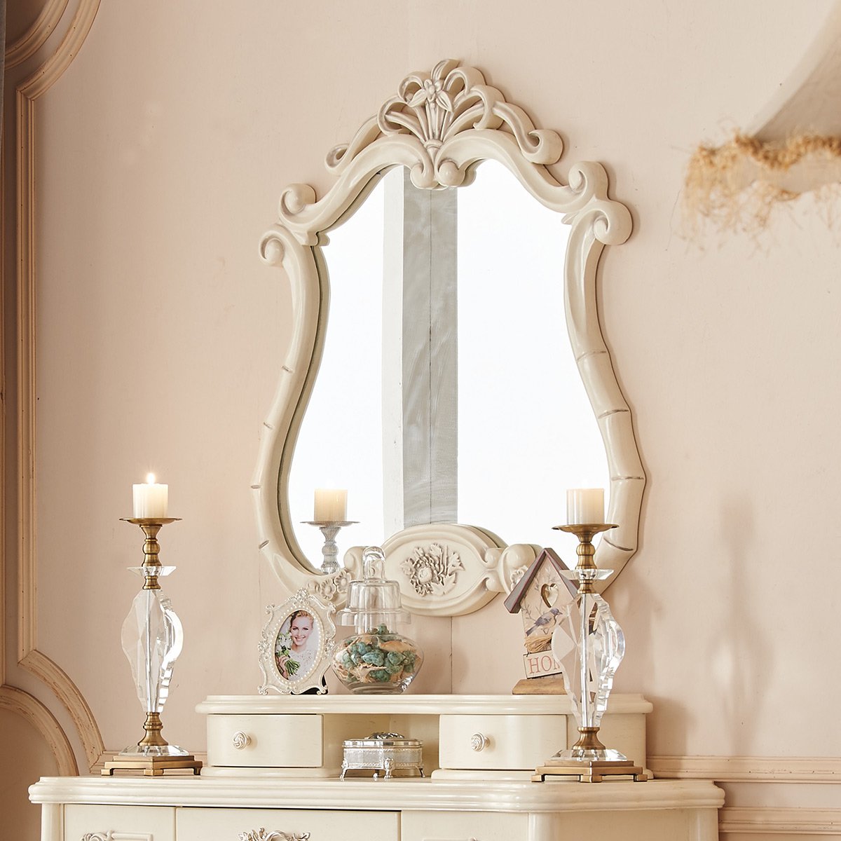 欧式复古实木雕花梳妆台美式卧室化妆实木梳妆台