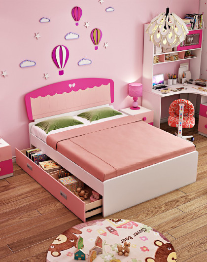 女孩卧室儿童房家具粉色欧式1.2米单人床小床1.5米公主儿童床