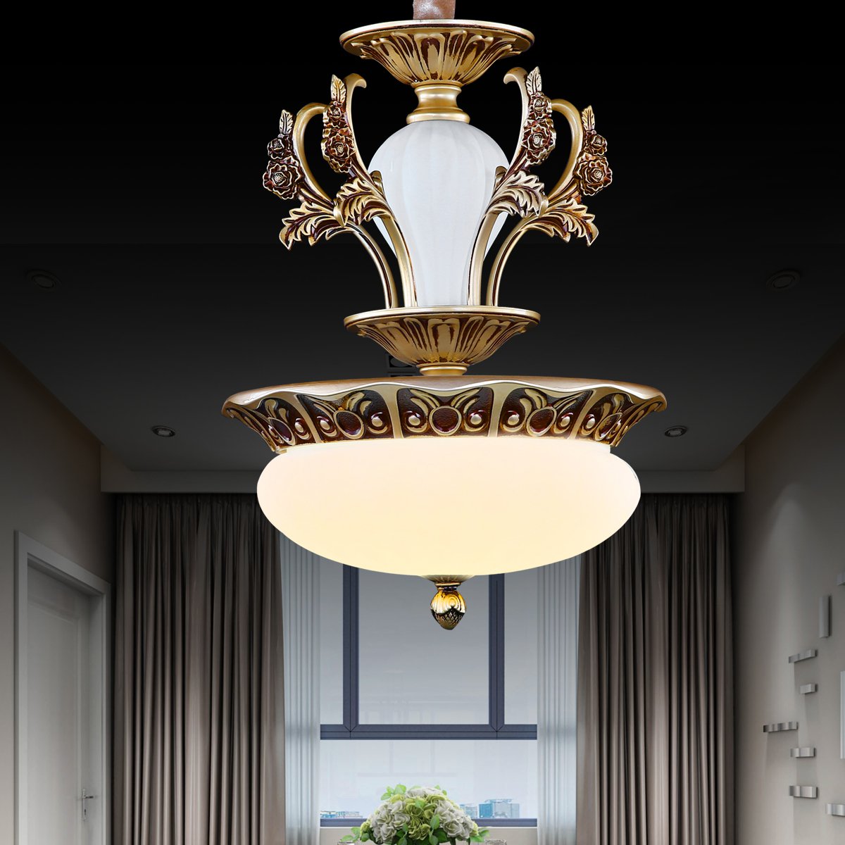 洛克灯饰客厅吊灯水晶灯仿云石主卧室餐厅灯别墅复式楼大厅吊灯欧式