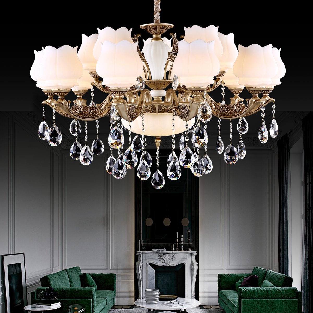 洛克灯饰官方旗舰店客厅吊灯水晶灯仿云石主卧室餐厅灯别墅复式楼大厅