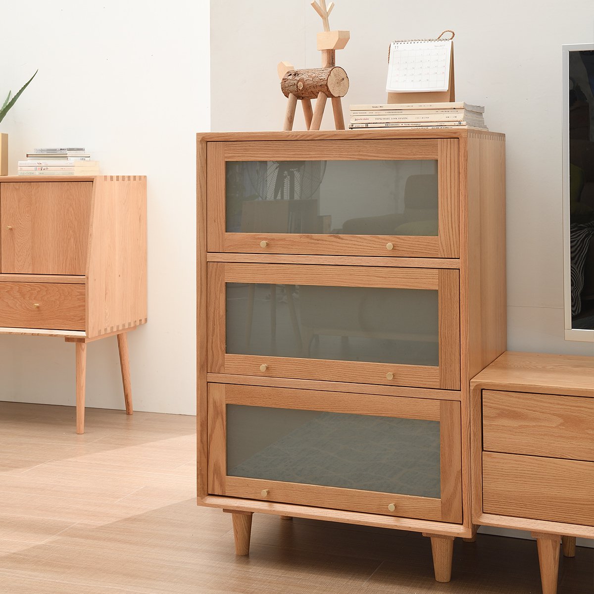 玖木九美日式实木酒柜餐厅餐边柜现代简约储物柜客厅边柜碗柜厨房柜卧