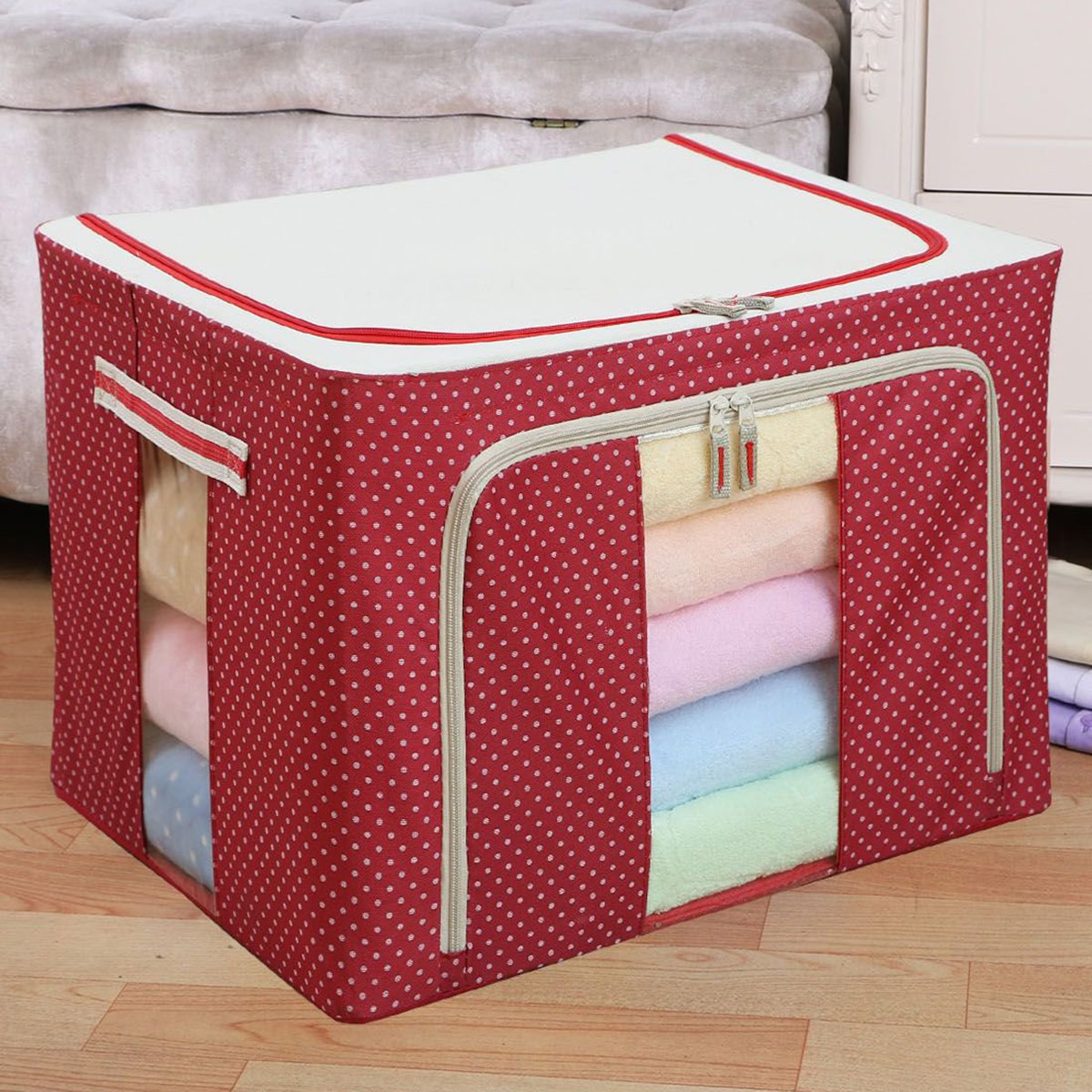 4个装牛津布收纳箱衣物玩具储物箱带钢架可折叠收纳箱