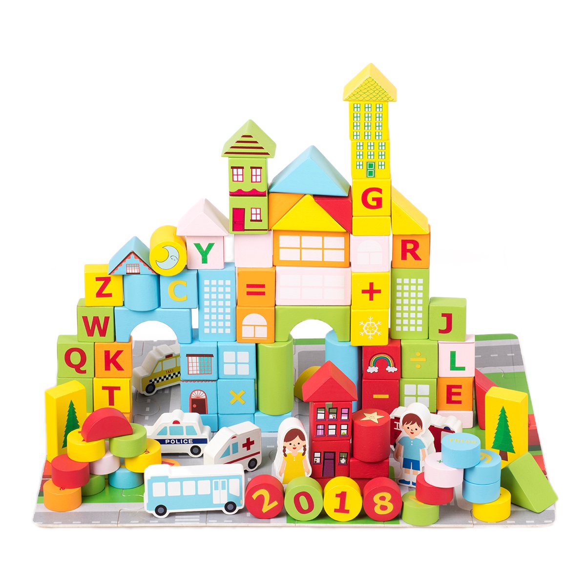 卡木灵城市主题积木礼盒装木制玩具益智早教儿童宝宝玩具