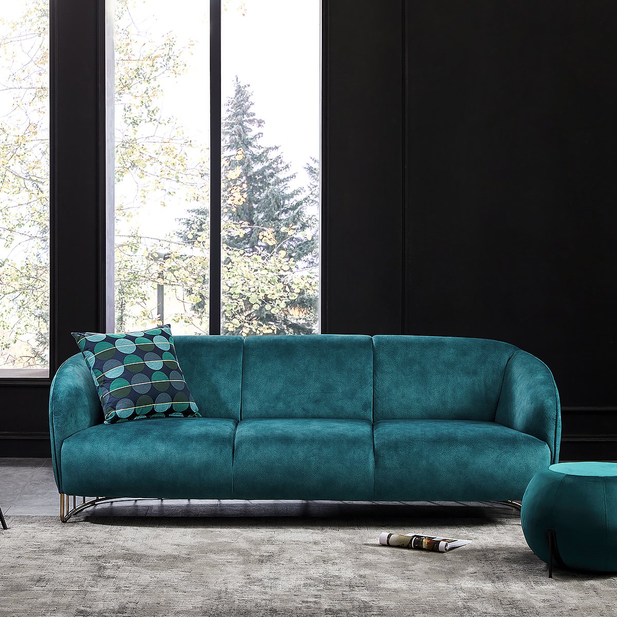 fin北欧风格科技布沙发简约现代客厅弧形休闲多人位布艺沙发