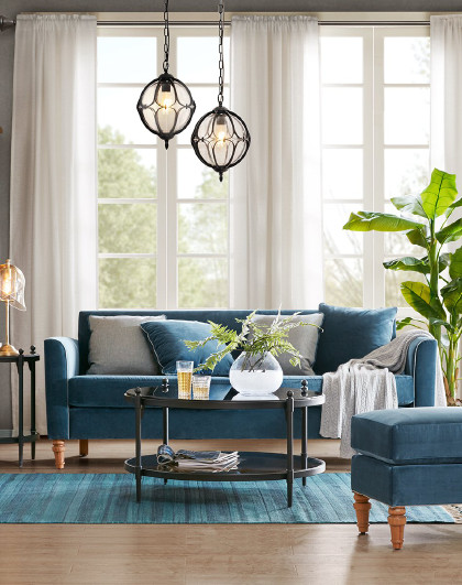 harbor house koop 三人沙发 绒布蓝色 美式家具