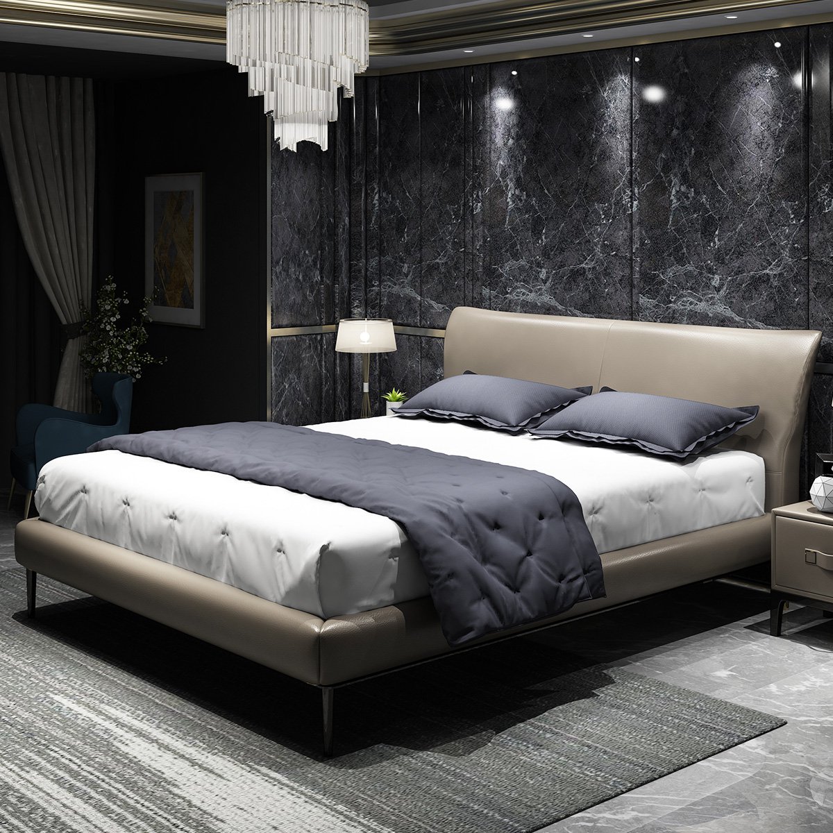 洛克威登 北欧皮床轻奢大床简约现代1.8米双人床小户型主卧大气真皮床