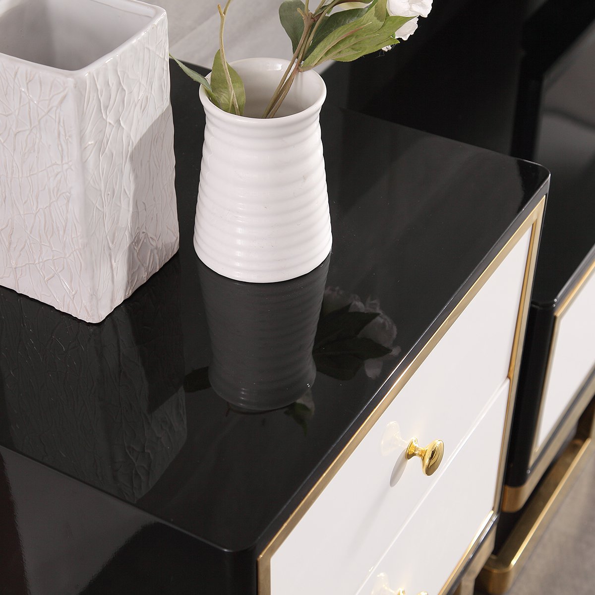 电视柜茶几组合简约后现代小户型轻奢钢化玻璃黑色带储物柜地柜子