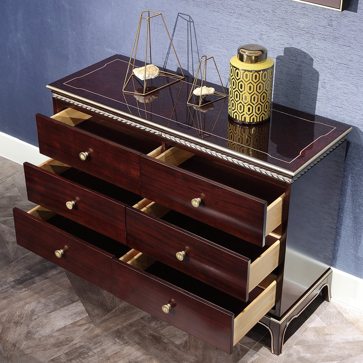 洛克威登 美式轻奢斗柜实木六斗柜复古玄关柜子卧室新古典储物收纳柜