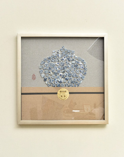 中式青花瓷瓷片挂画会所书房茶室轻奢背景墙壁画客厅装饰画