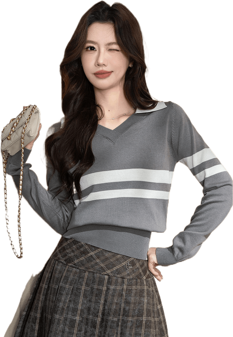 �����³� ��ɫ����ײɫ��ʽѧԺ��V����֯�� ��������Ůʽ����� 55Ԫ