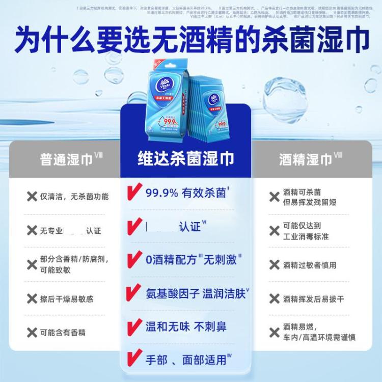 维达 【杀菌率99.9%】维达杀菌湿巾100片独立片装小包便携学生上学必备