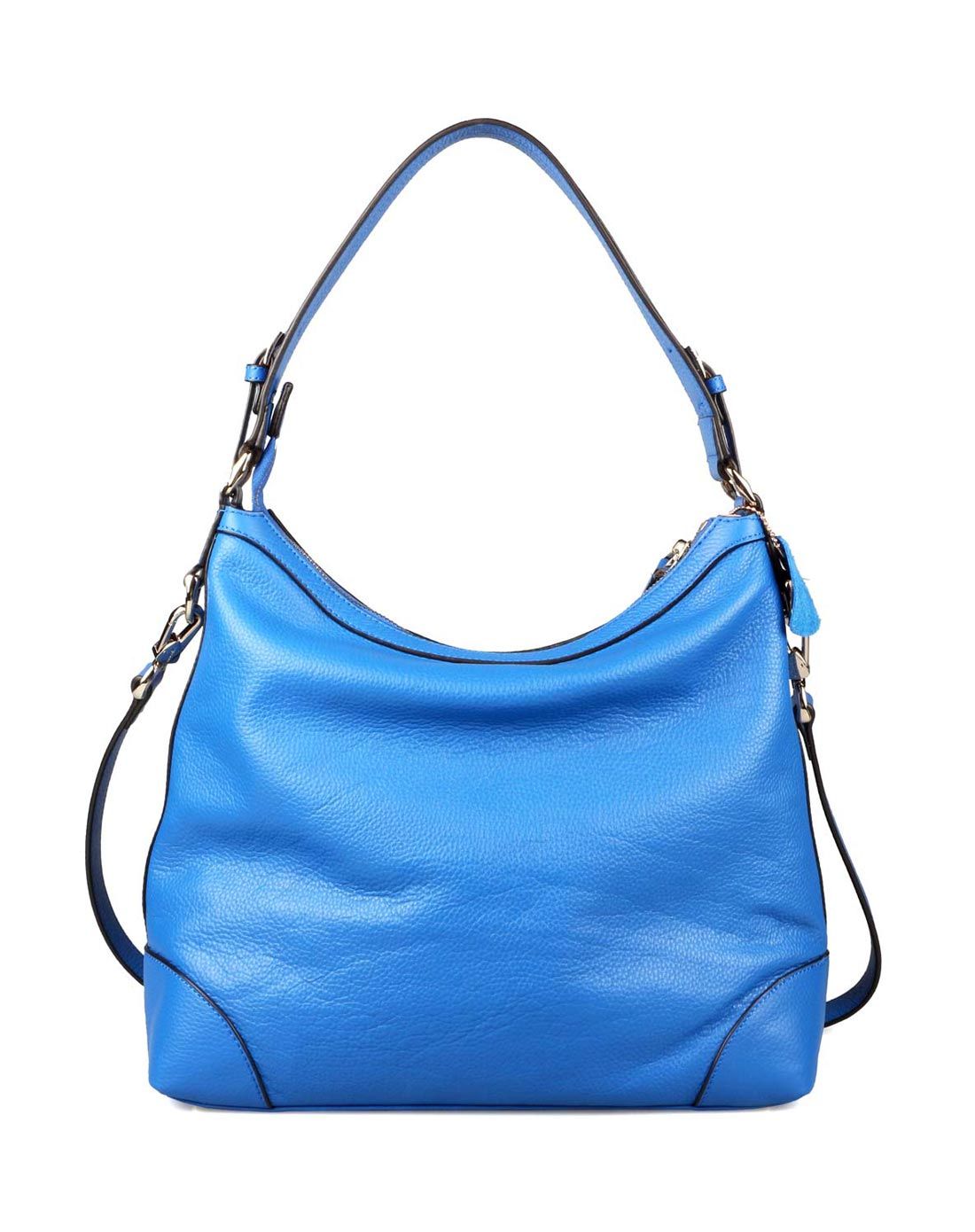 女款蓝色头层牛皮荔枝纹手提单肩包