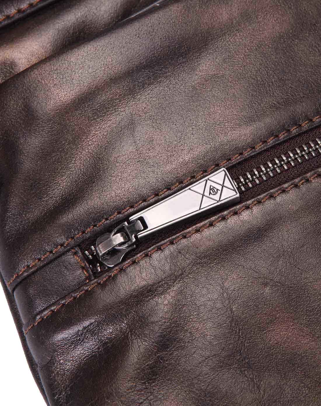 男款珠光啡双色牛皮革经典横款手拎包