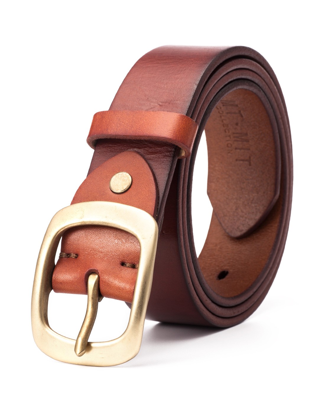 男款红棕色头层牛皮商务休闲皮带