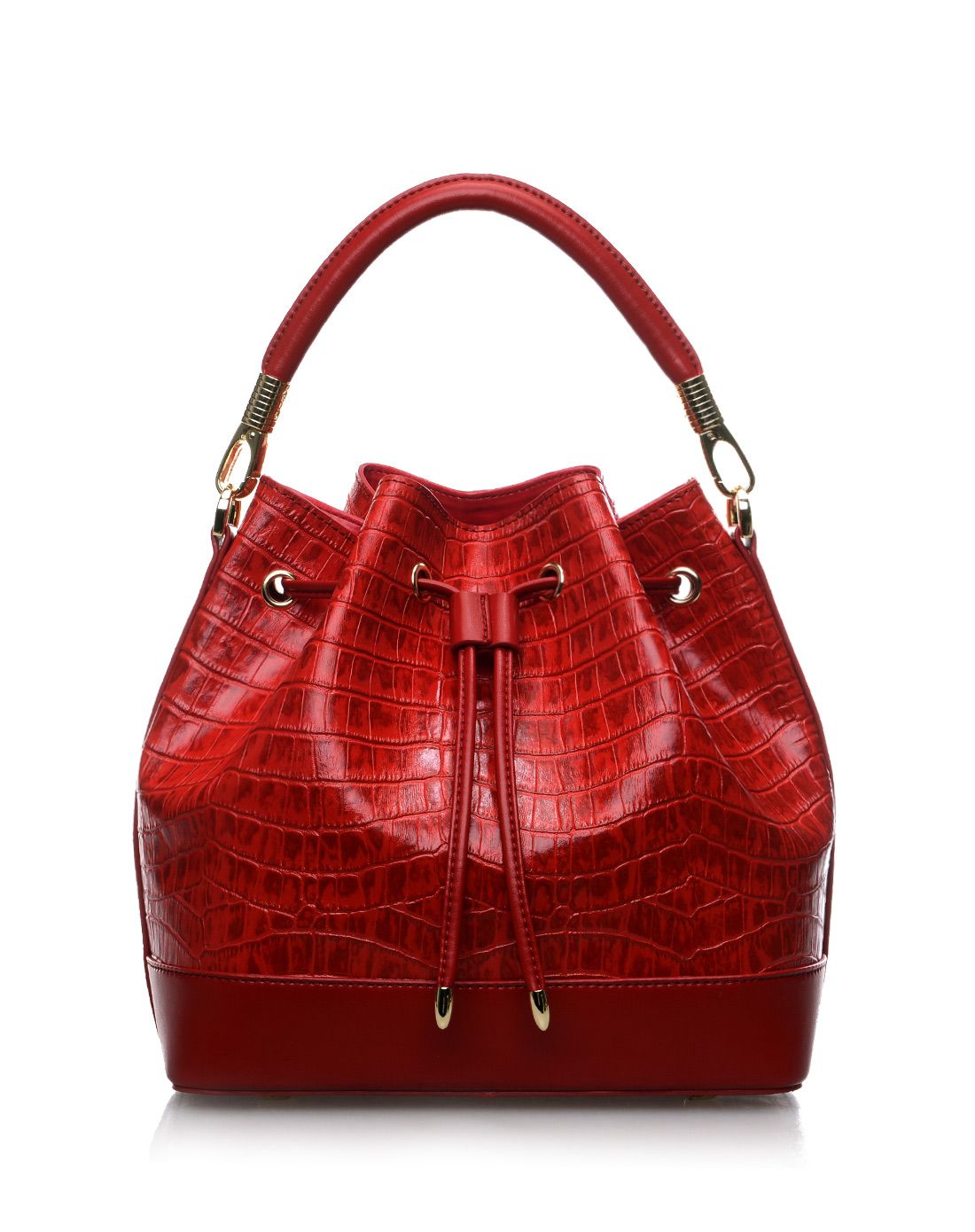 女士红色牛皮水桶包