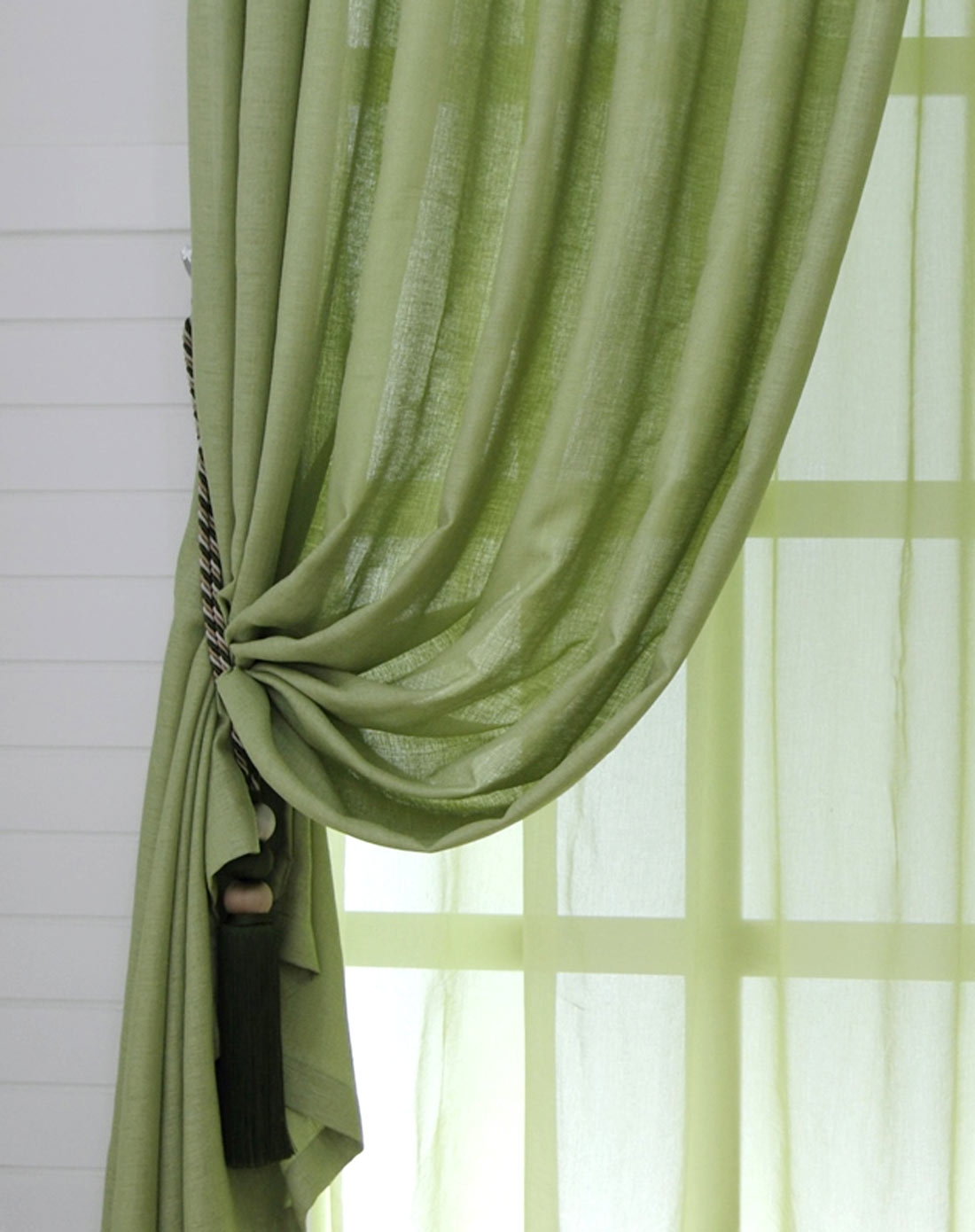 清新果绿色仿麻窗帘300*270cm双片装共6米