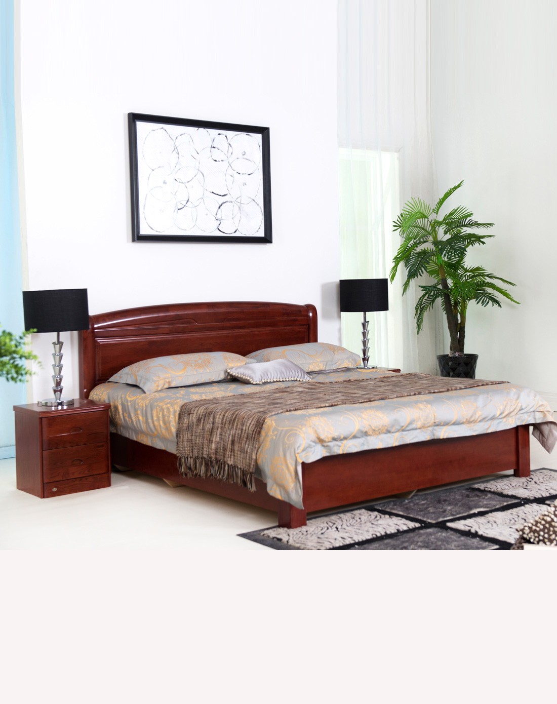 > 华日家居全实木水曲柳1.8米箱体双人床