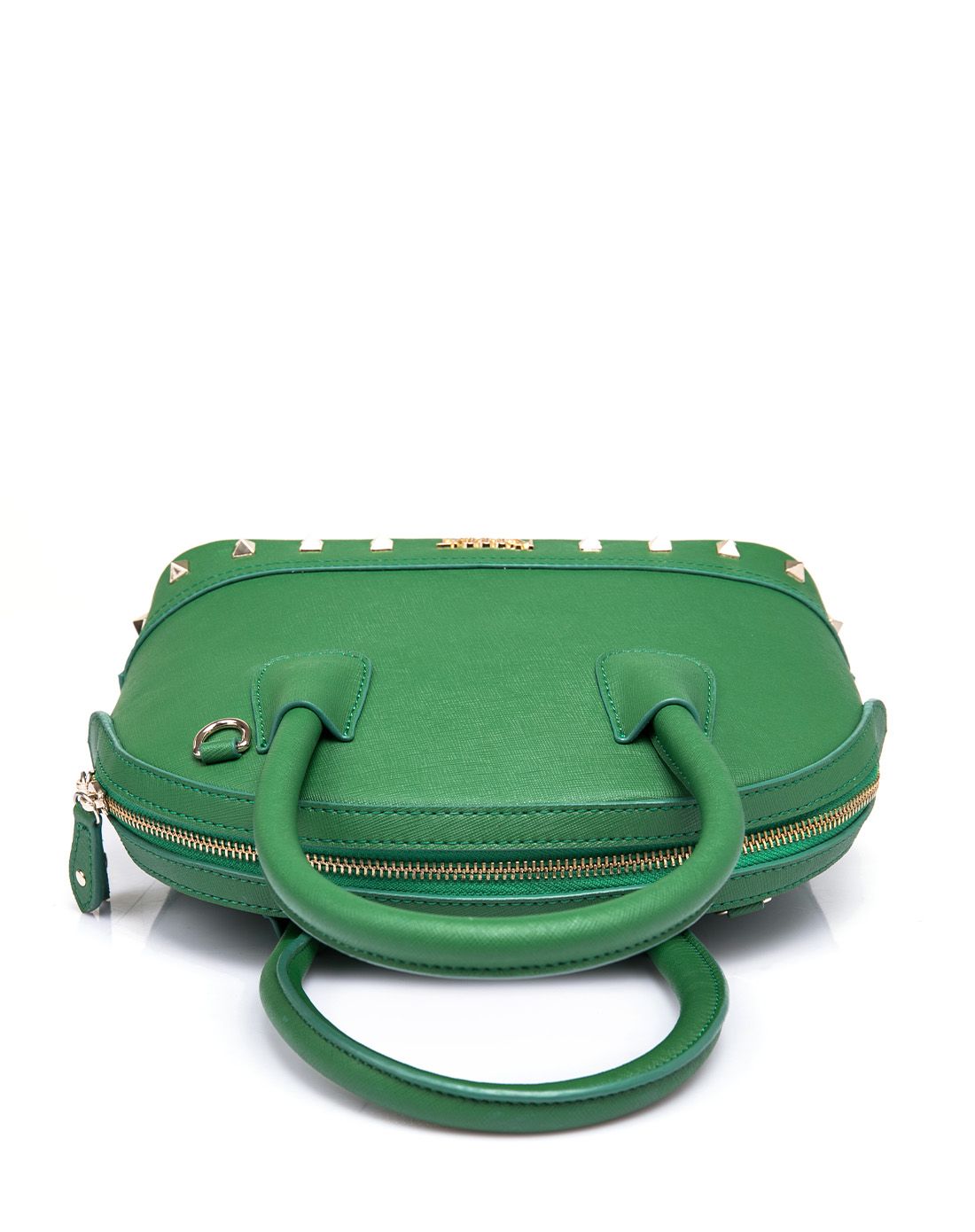 墨绿色牛剖层皮革复古手提包