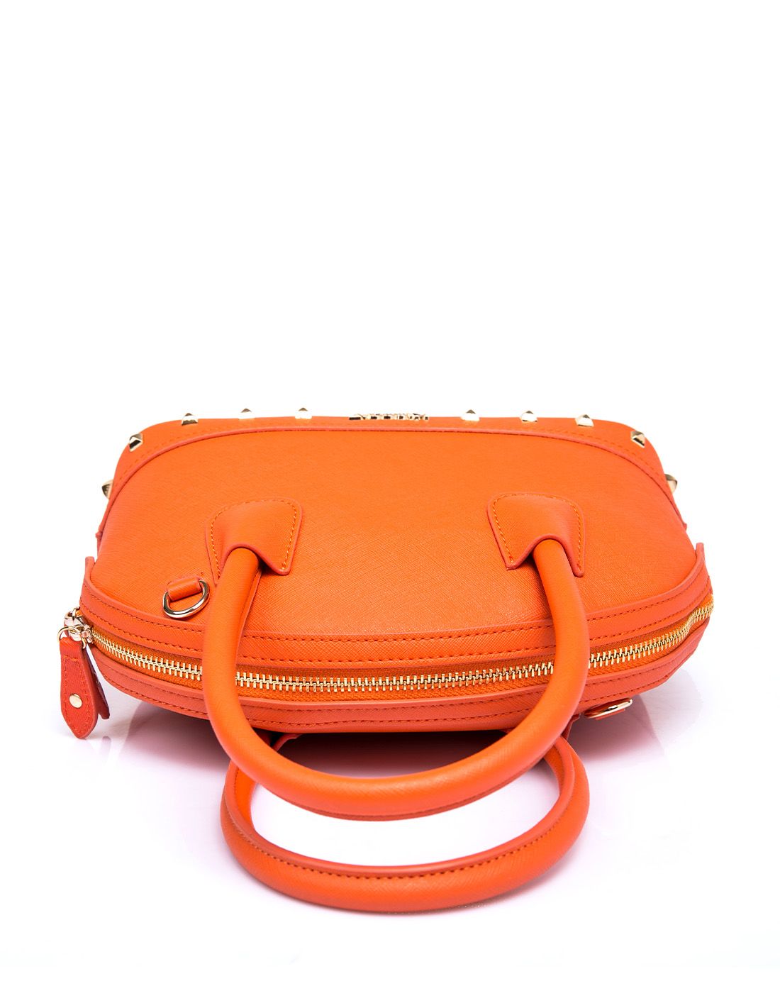 橙色牛剖层皮革复古手提包