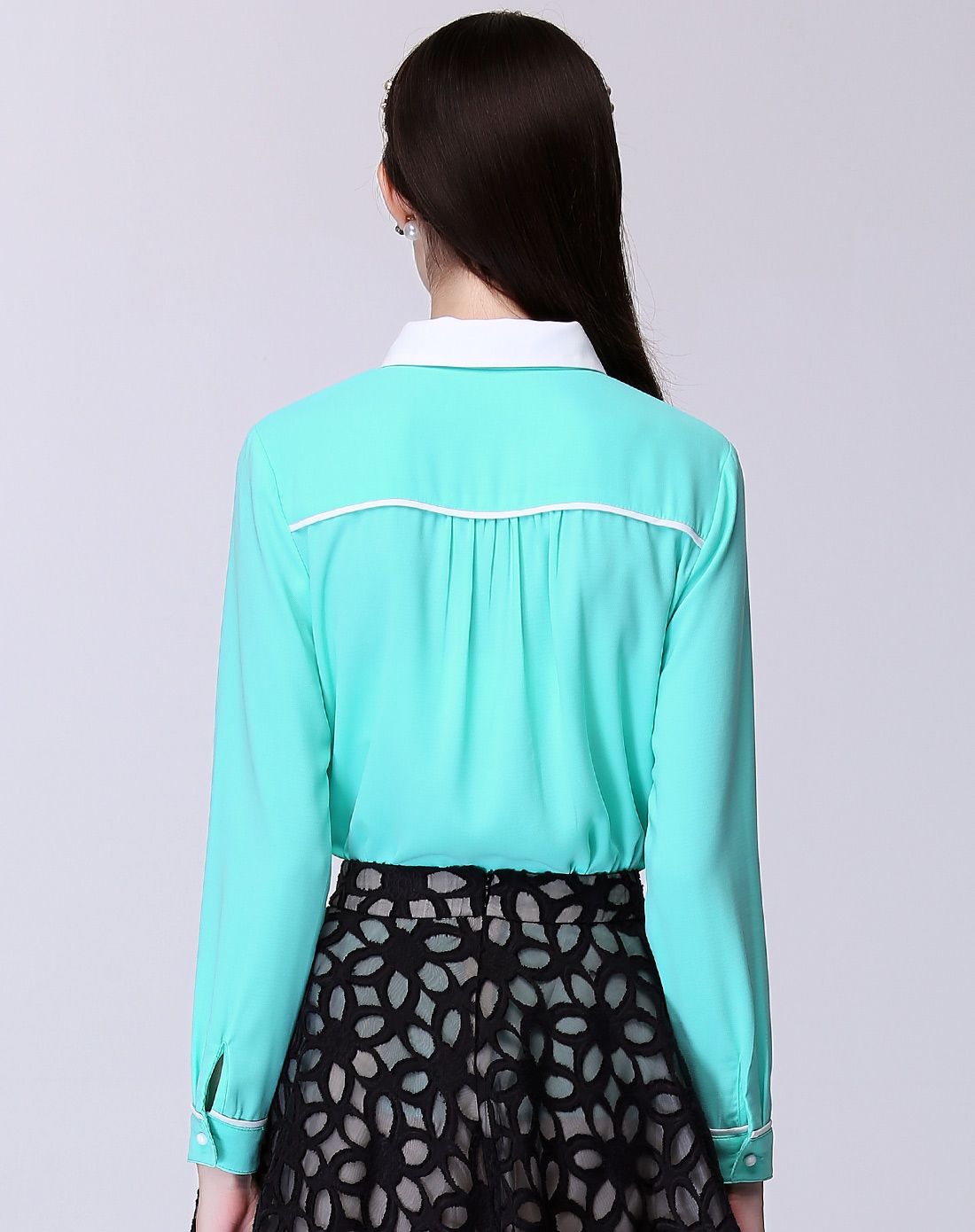 青色韩版纯色ol修身衬衫