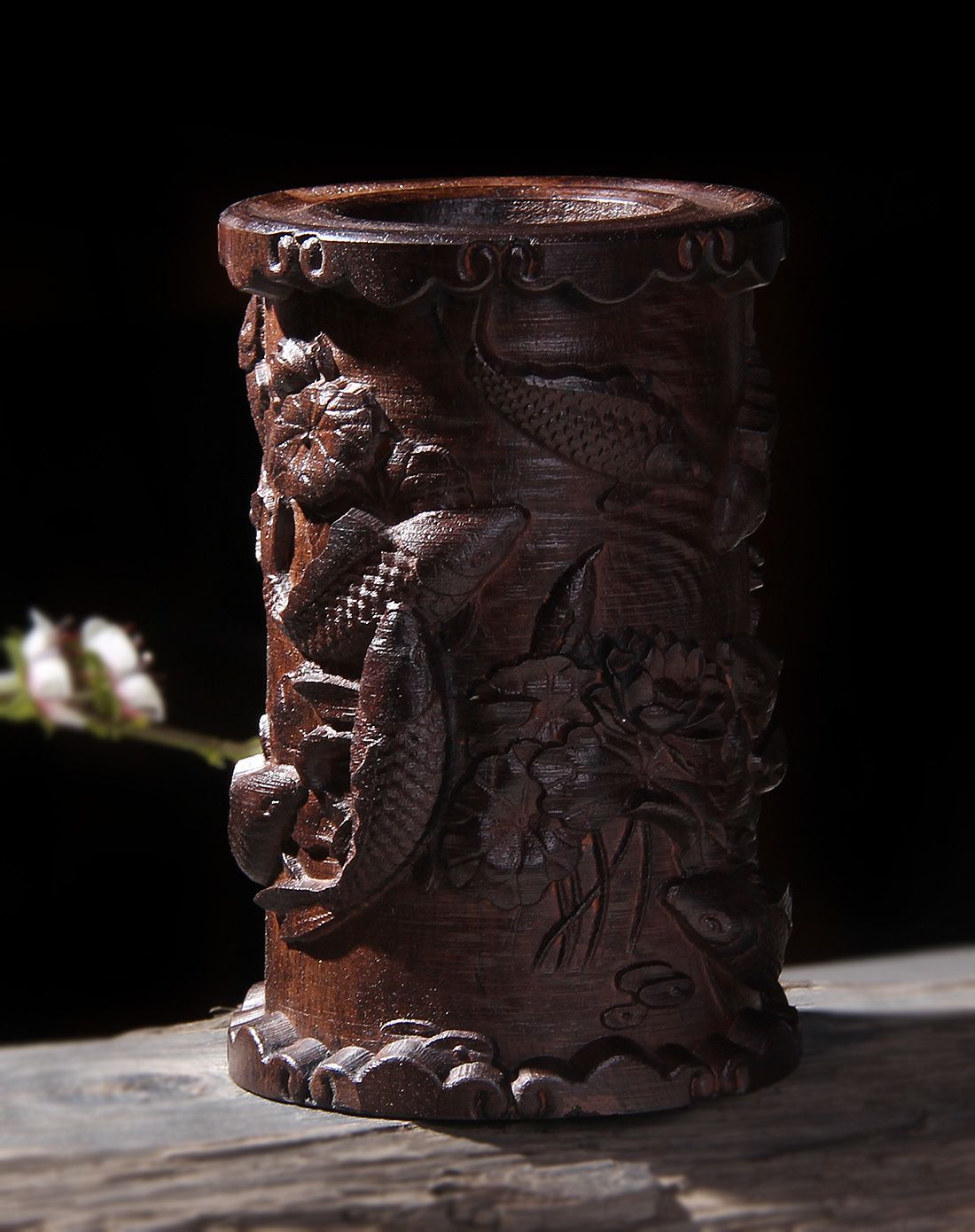 黑檀整木雕刻笔筒 8款可选