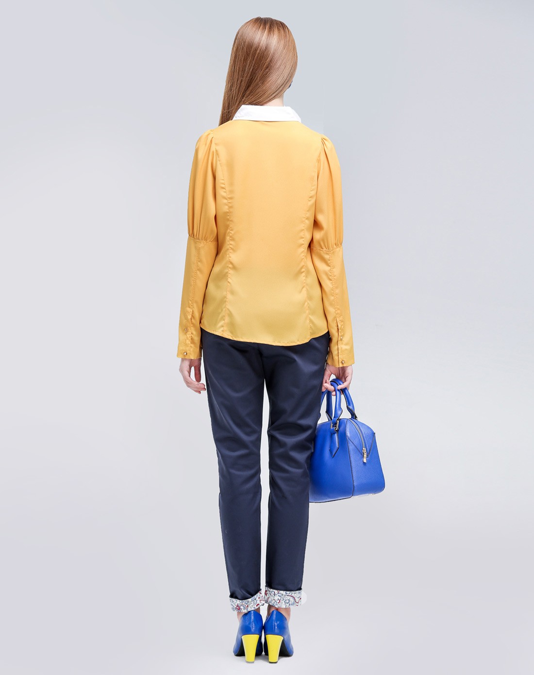 优雅时尚稻草黄色长袖上衣