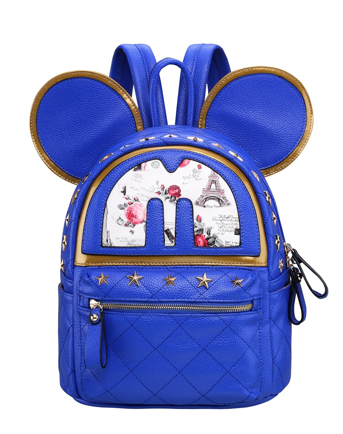 宝蓝色米老鼠荔枝纹时尚休闲背包