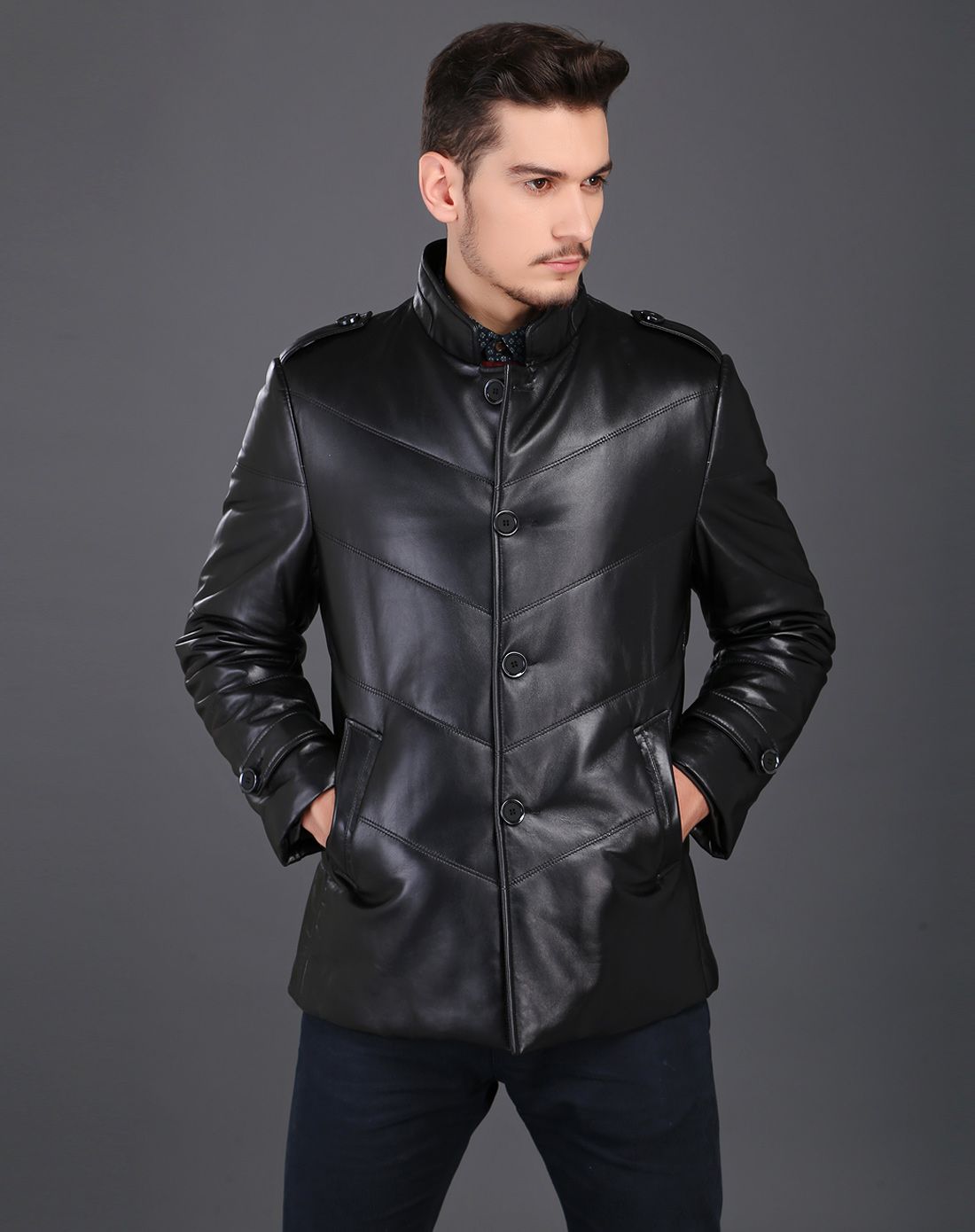 男款黑色休闲百搭夹棉皮衣
