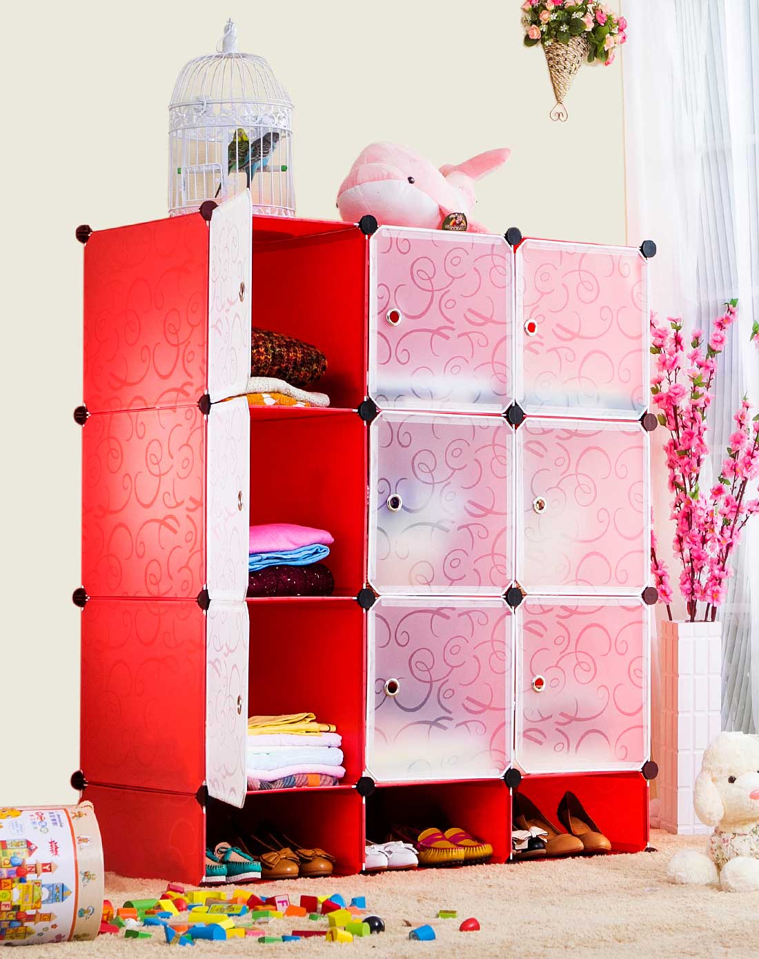 简约环保9格自由折叠收纳柜6色大容量