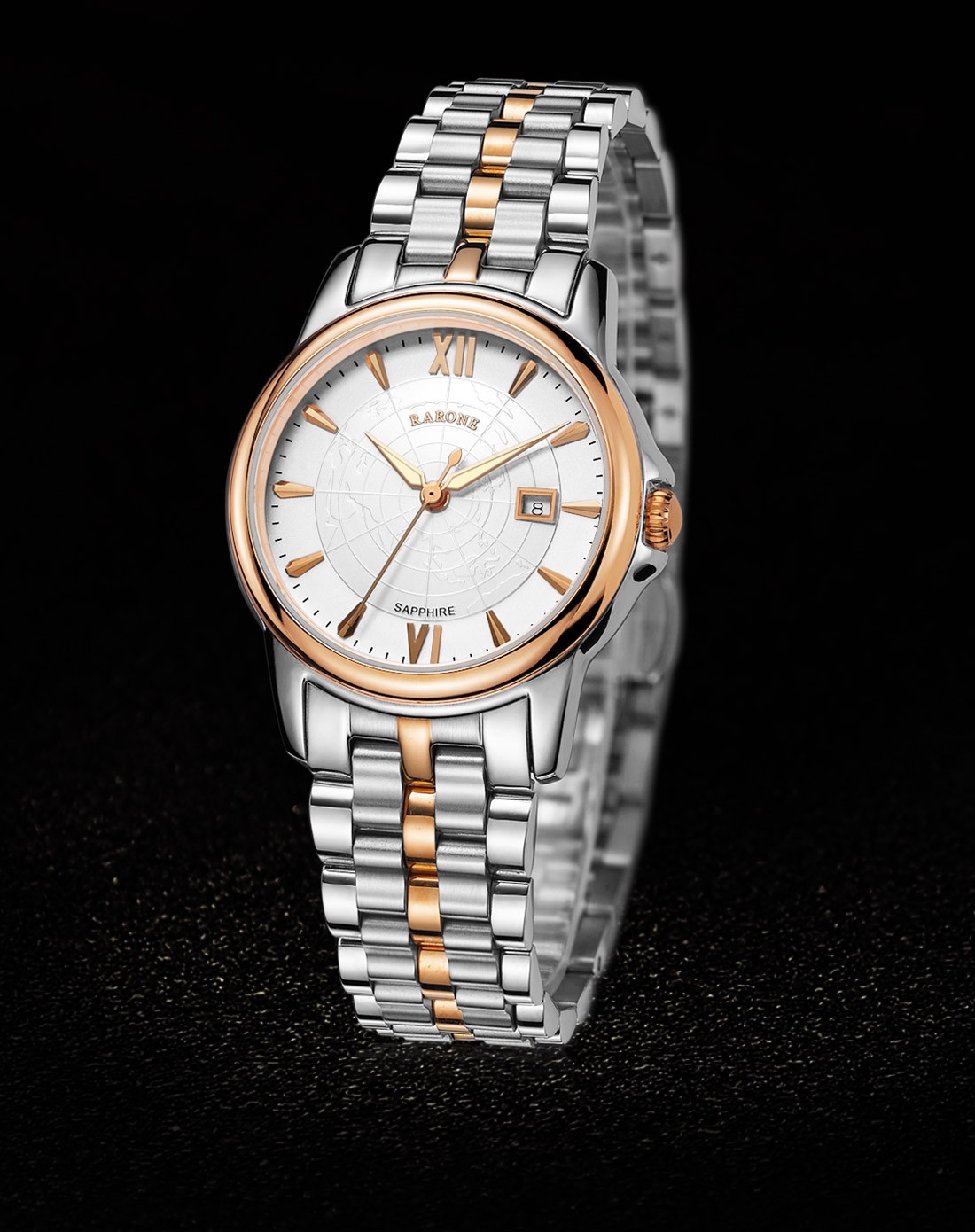 女款商务休闲地球图案钢带防水石英表