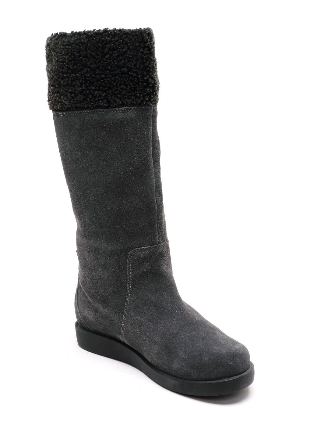 银灰色磨砂牛皮保暖舒适长靴