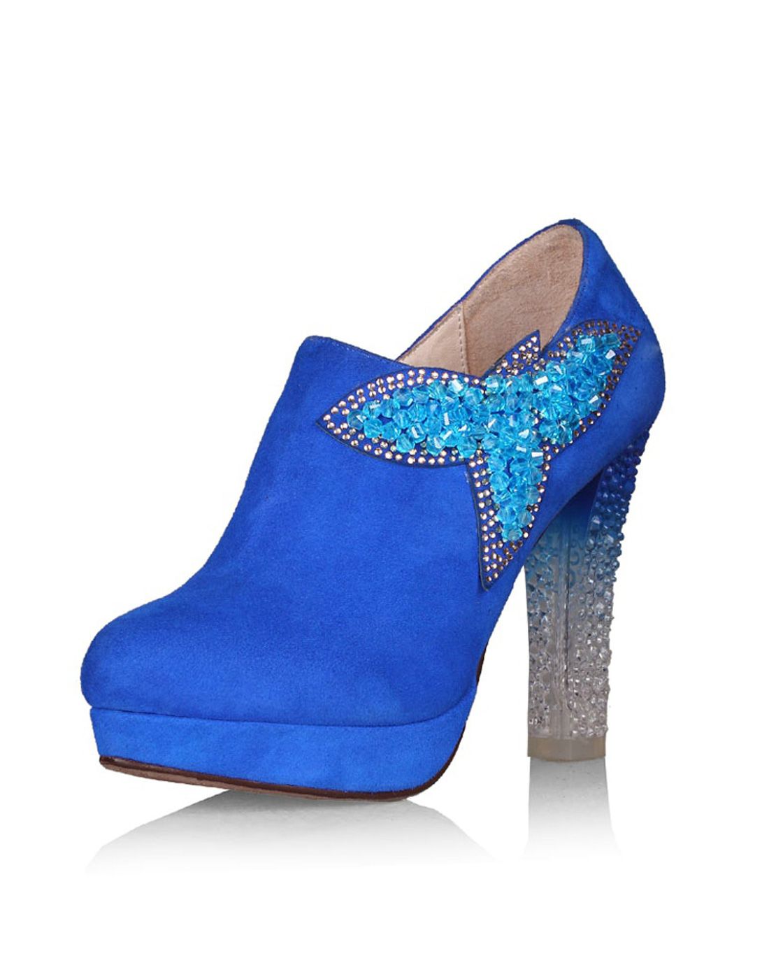 > 香阁儿女款蓝色奢华水钻闪水晶高跟单鞋