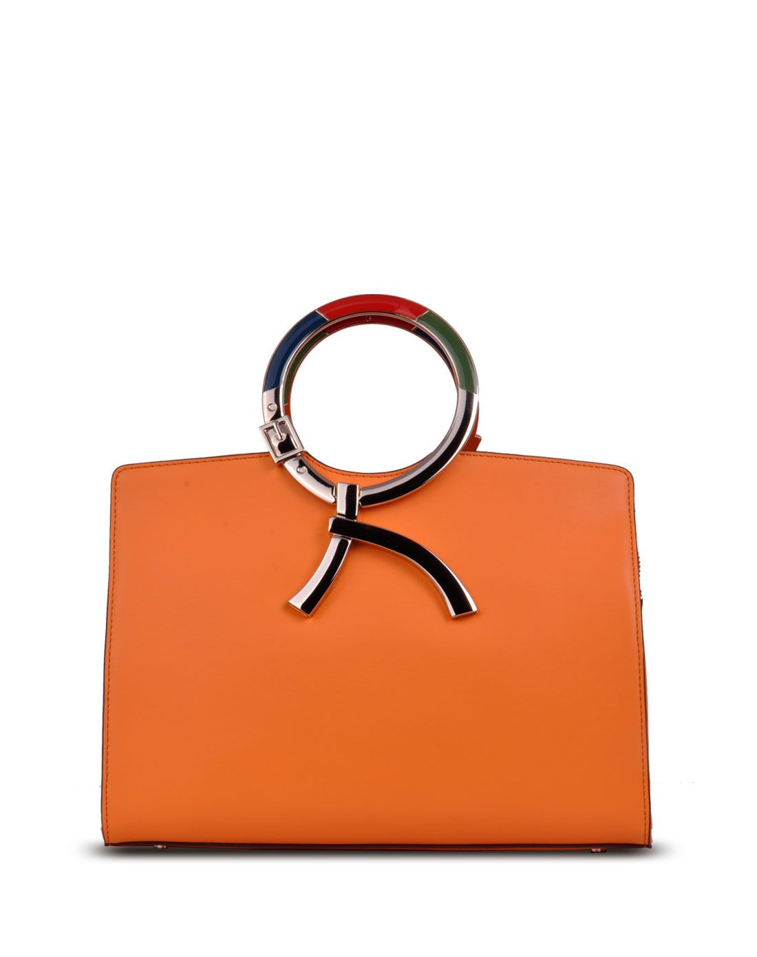 桔色二层平纹皮女款手提/斜挎两用包