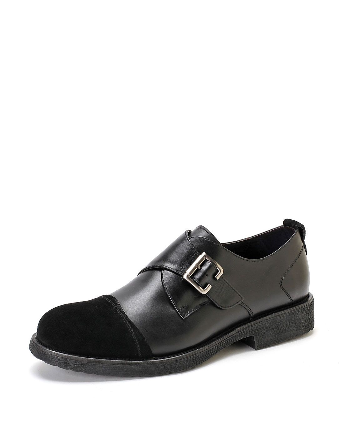 哈森男款黑色反绒牛皮/牛皮单鞋