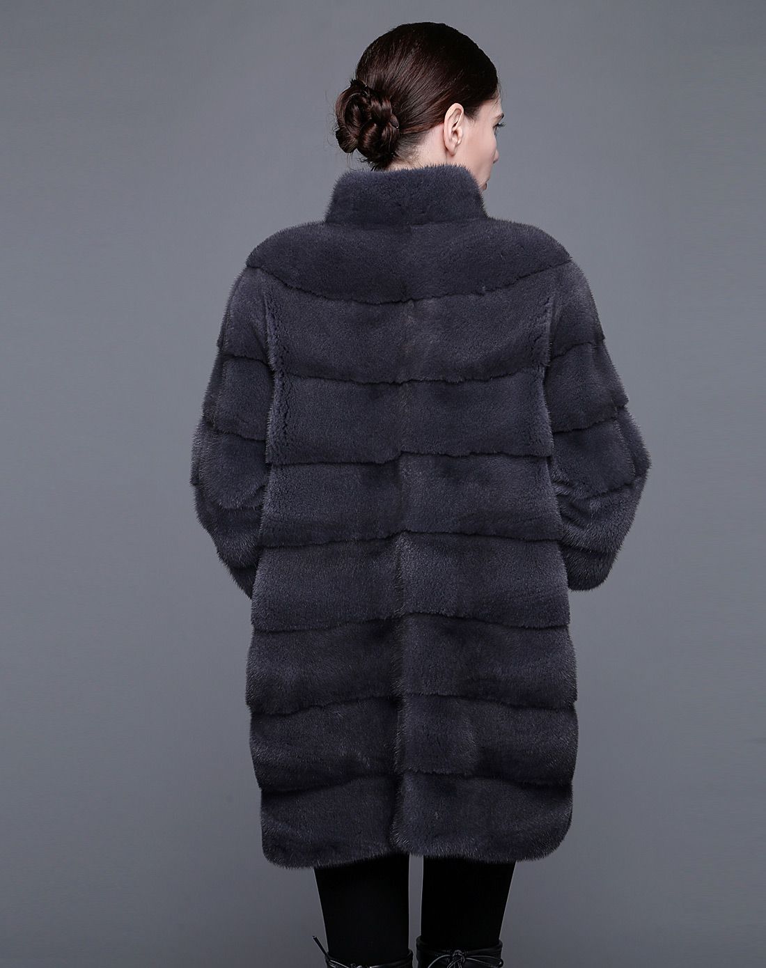 女款灰色优雅气质九分休长款水貂皮草