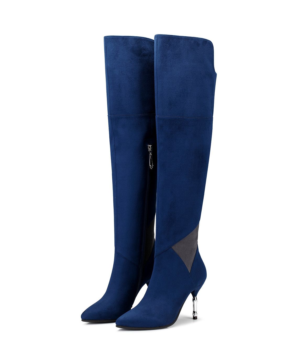 2015新品蓝色尖头高跟细跟过膝长靴