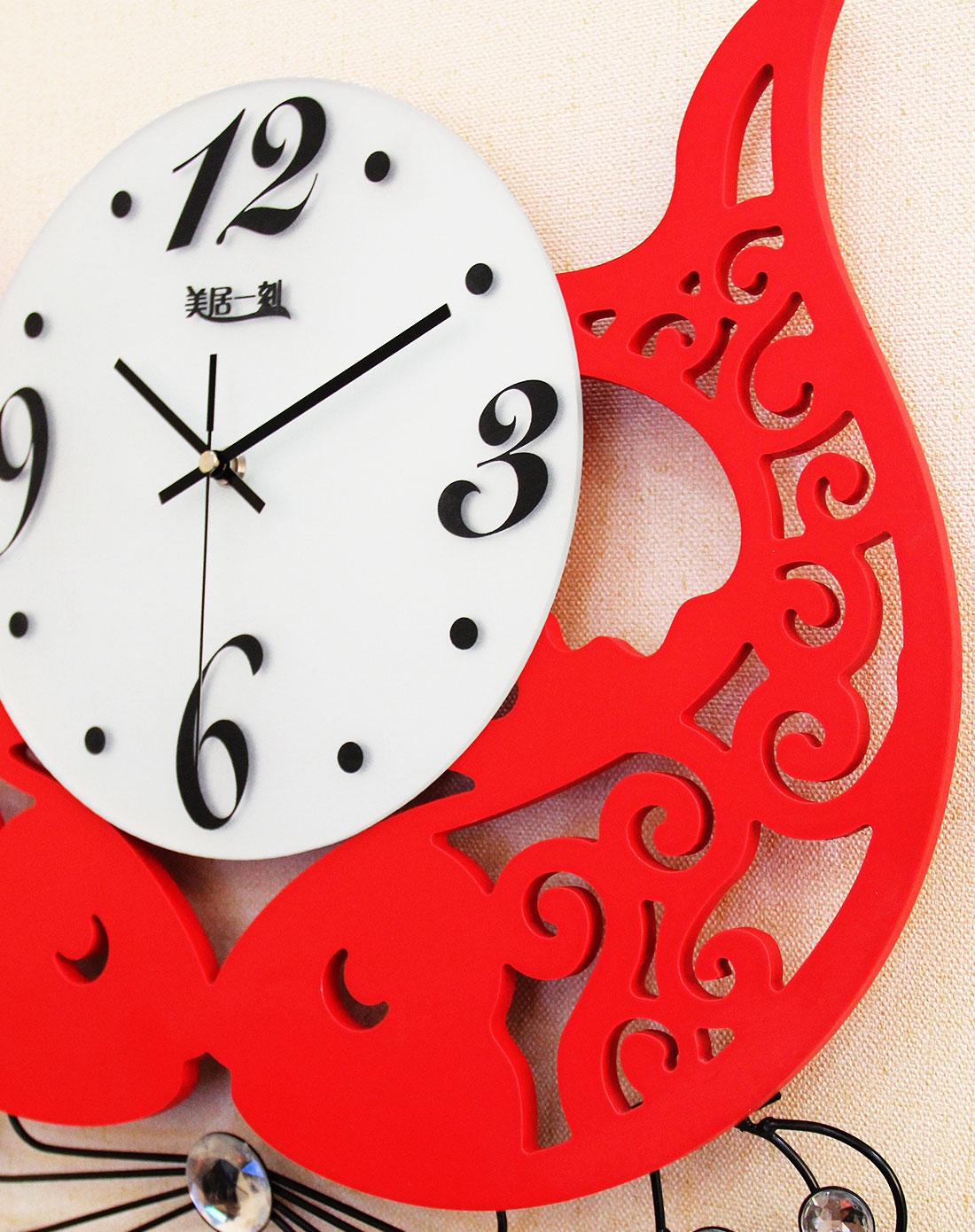 年年有余 喜庆装饰挂钟 红色中式吉祥钟表