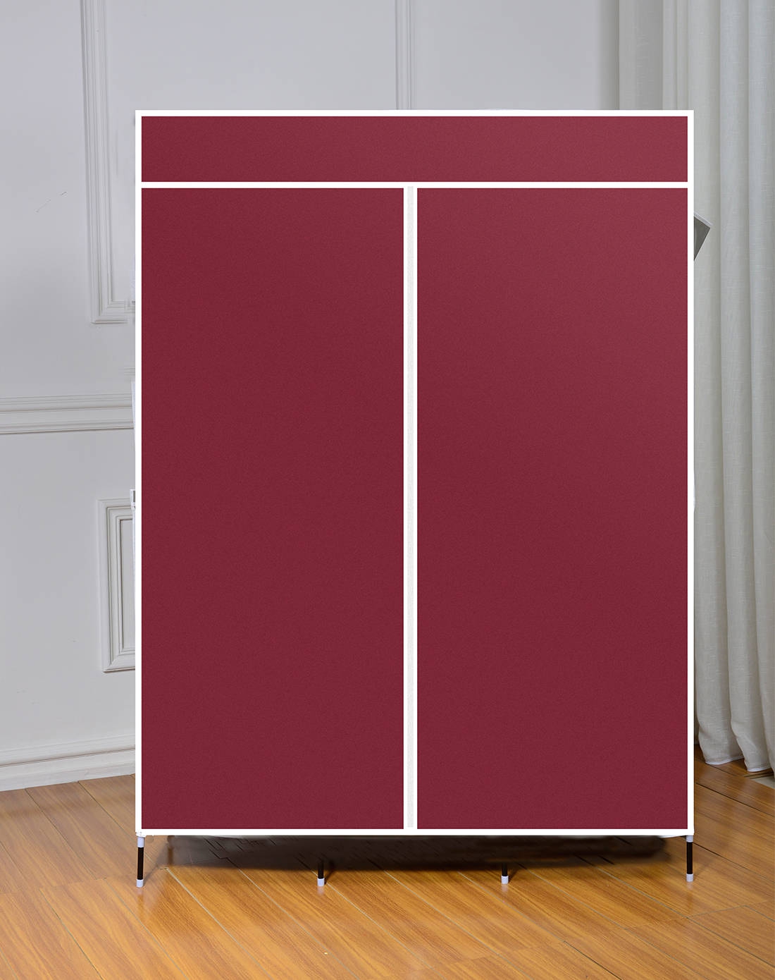 高档侧拉三开大号加粗杆衣柜酒红色