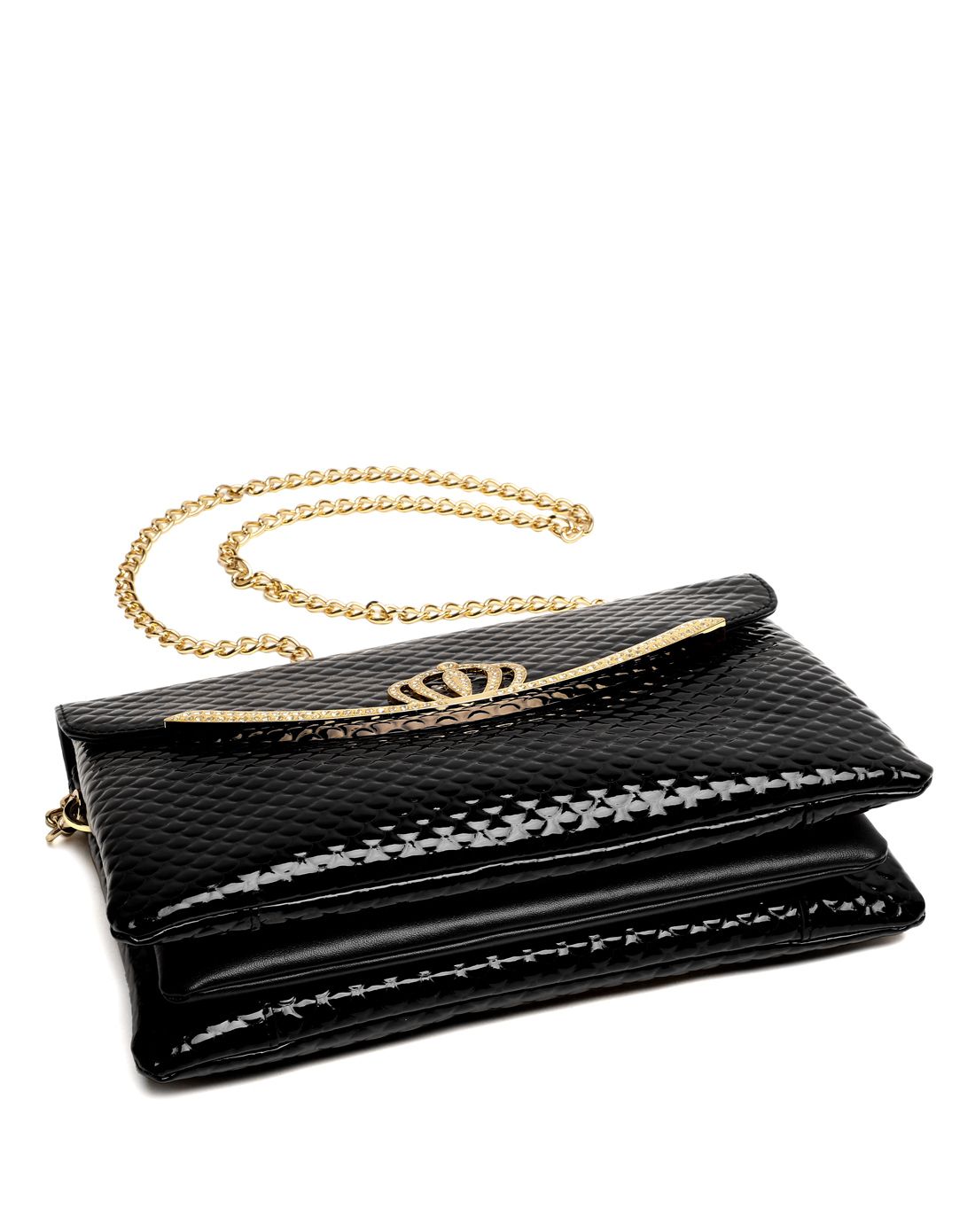 女士黑色牛皮皇冠logo时尚链条单肩包