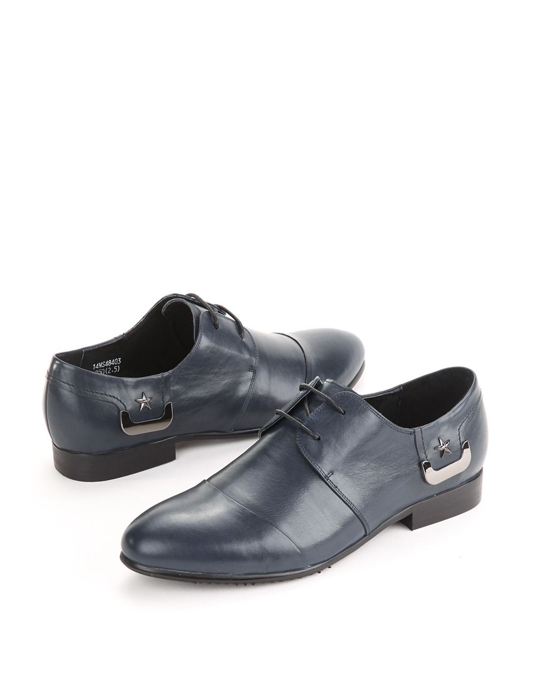 哈森男款宝蓝色头层软小牛皮单鞋