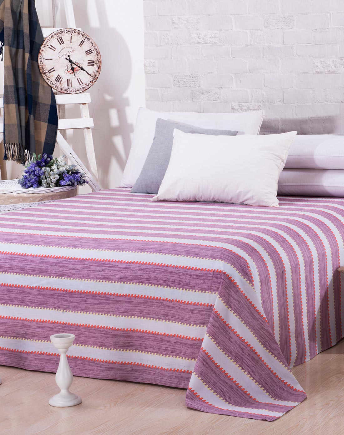 全棉高支高密床单紫色条纹200*230