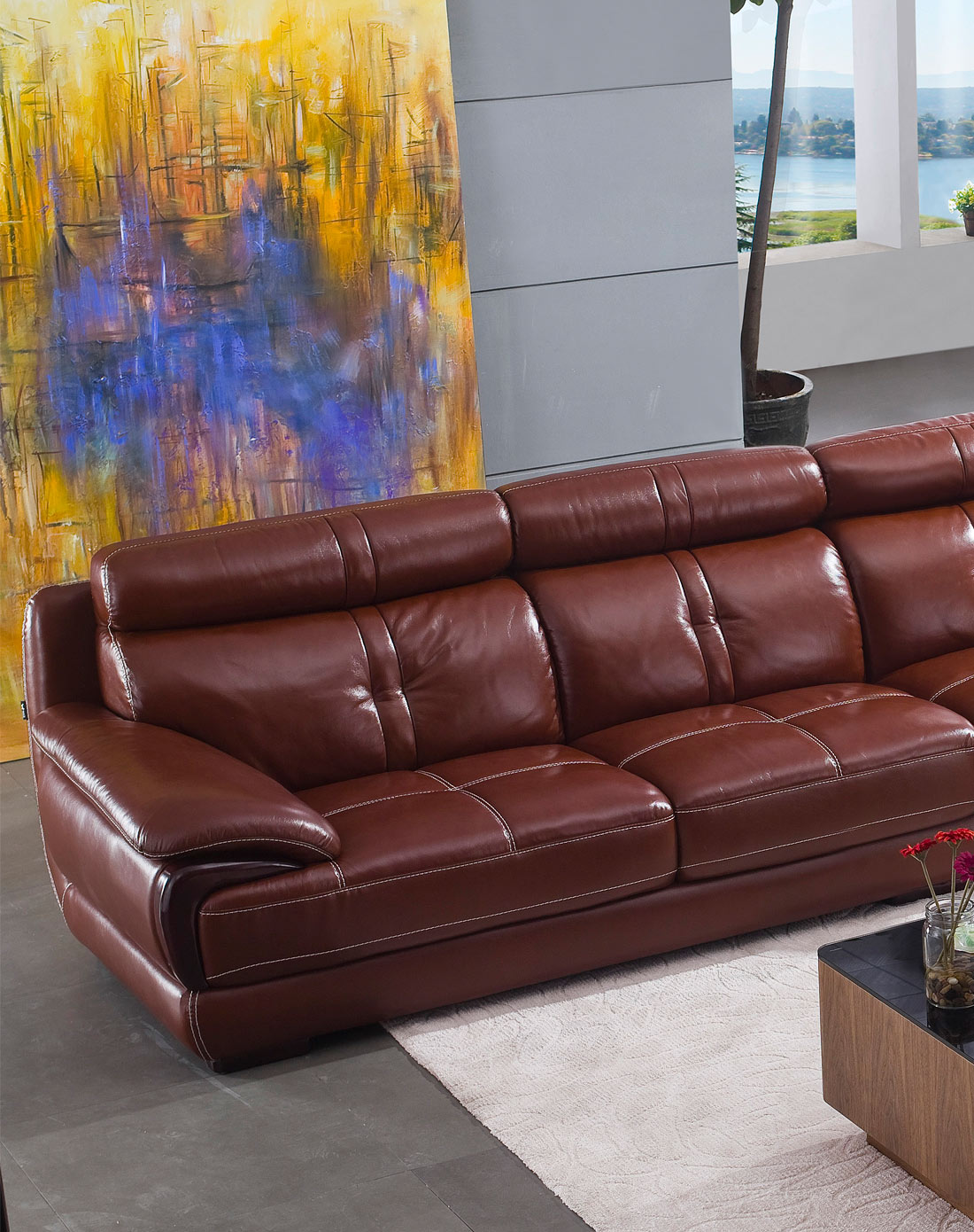 高档舒适头层牛皮沙发1 3 贵妃 6020