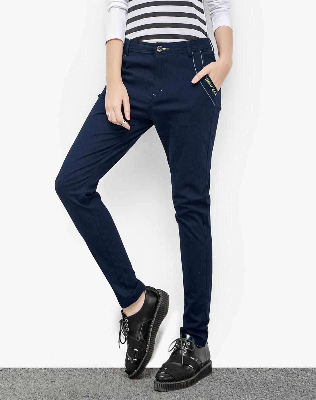 other mix藏青 低腰小脚哈伦休闲裤