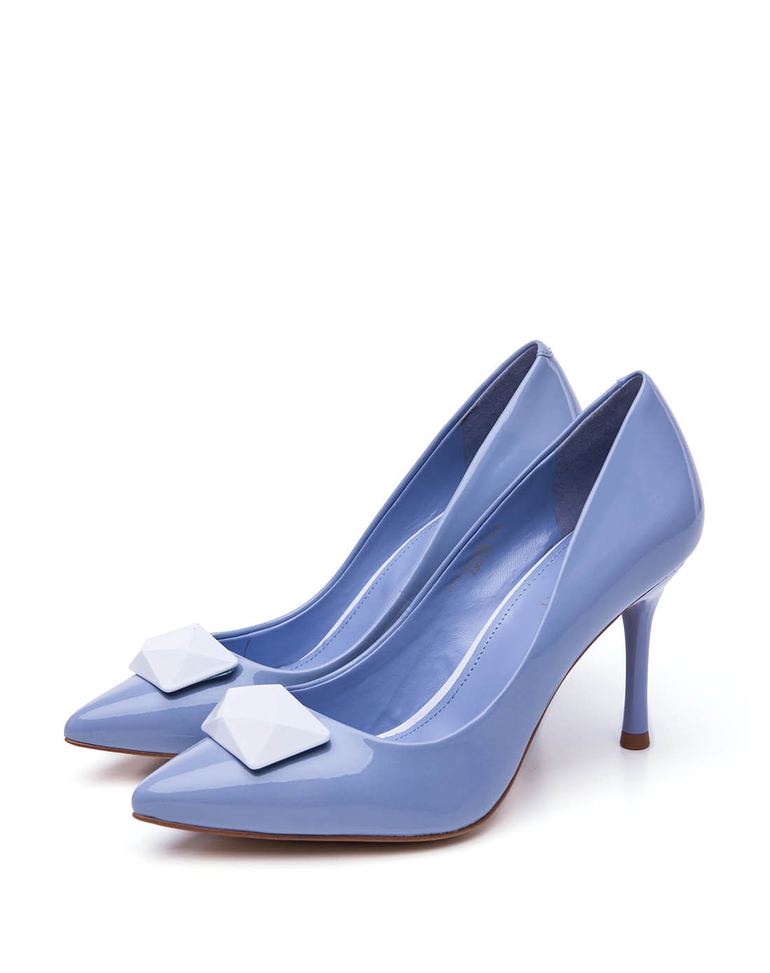 15年专柜同步浅湖蓝色牛漆皮高跟浅口单鞋